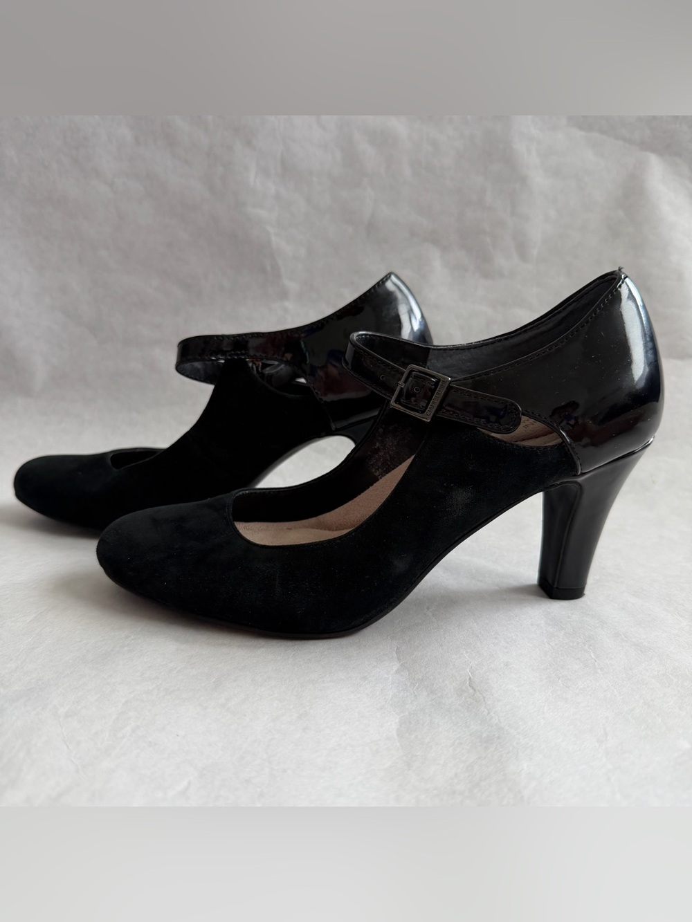 Giani Bernini Velmah Black Suede Patent Mary Jane Memory Foam Pumps Heel 6.5M